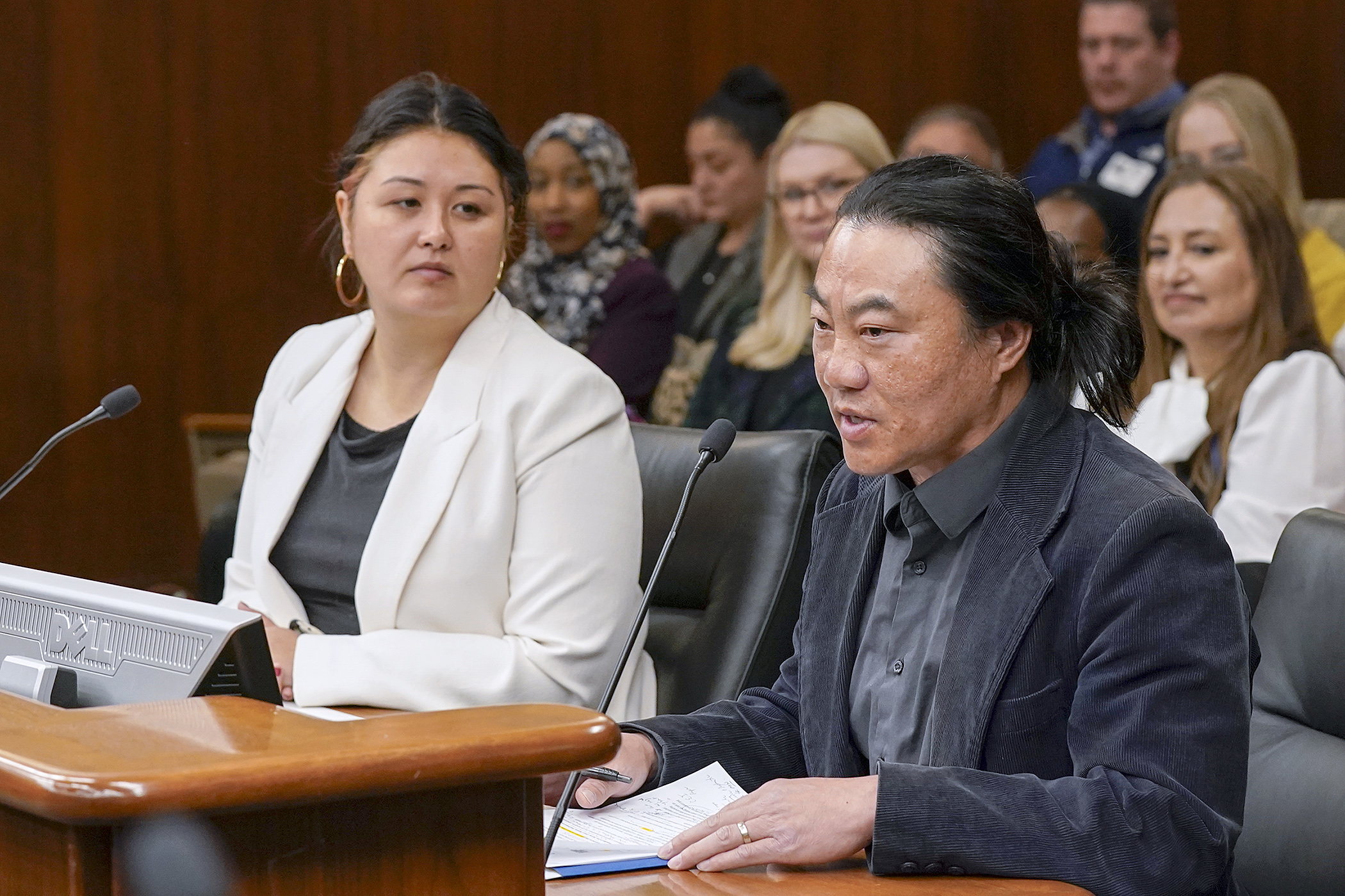 Vayong Moua, director of racial and health equity advocacy for Blue Cross and Blue Shield of Minnesota, testifies March 20 in support of a bill to establish a way to request a racial equity impact note for proposed legislation. (Photo by Michele Jokinen)
